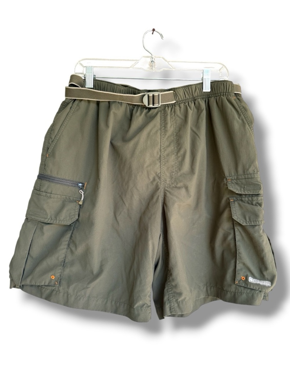 Columbia Men’s Olive Cargo Shorts w Built-In Belt Size Large